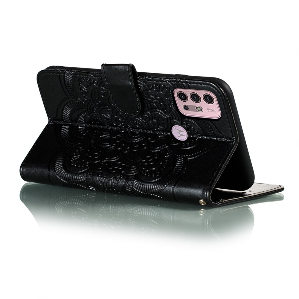 Imprint Mandala Flower Stand Leather Case for Motorola Moto G30 - Black-4