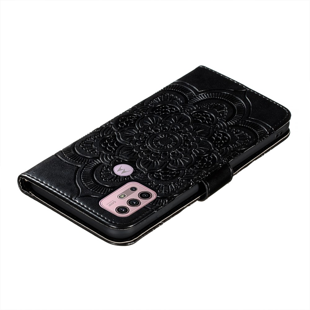 Imprint Mandala Flower Stand Leather Case for Motorola Moto G30 - Black-6