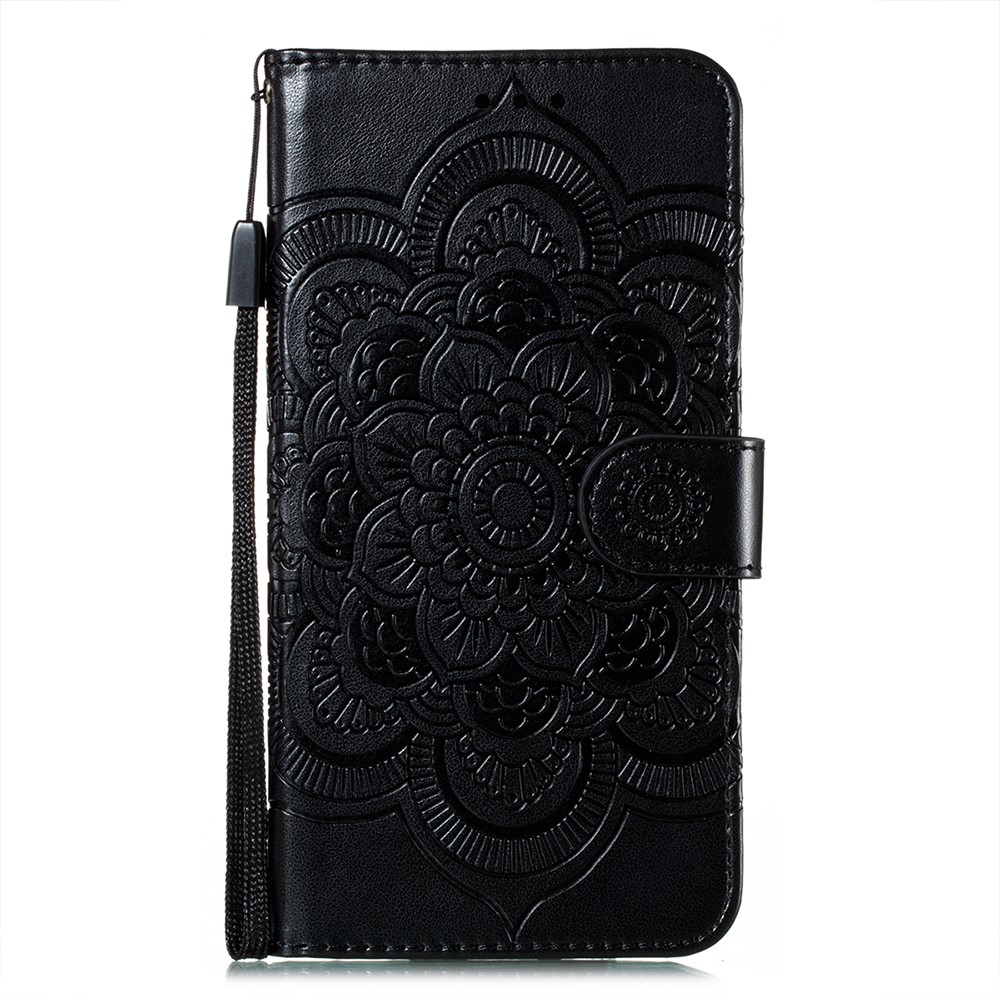 Imprint Mandala Flower Stand Leather Case for Motorola Moto G Play (2021) - Black-2