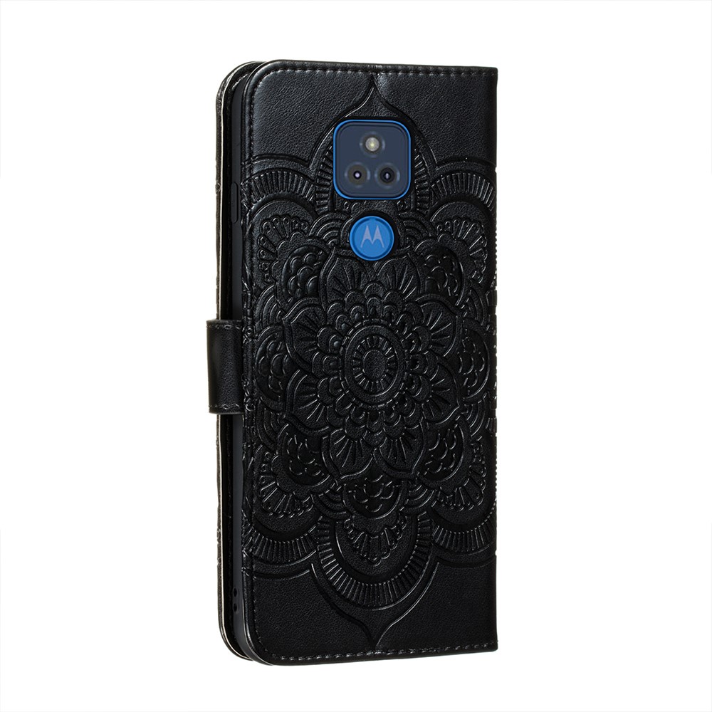 Imprint Mandala Flower Stand Leather Case for Motorola Moto G Play (2021) - Black-3