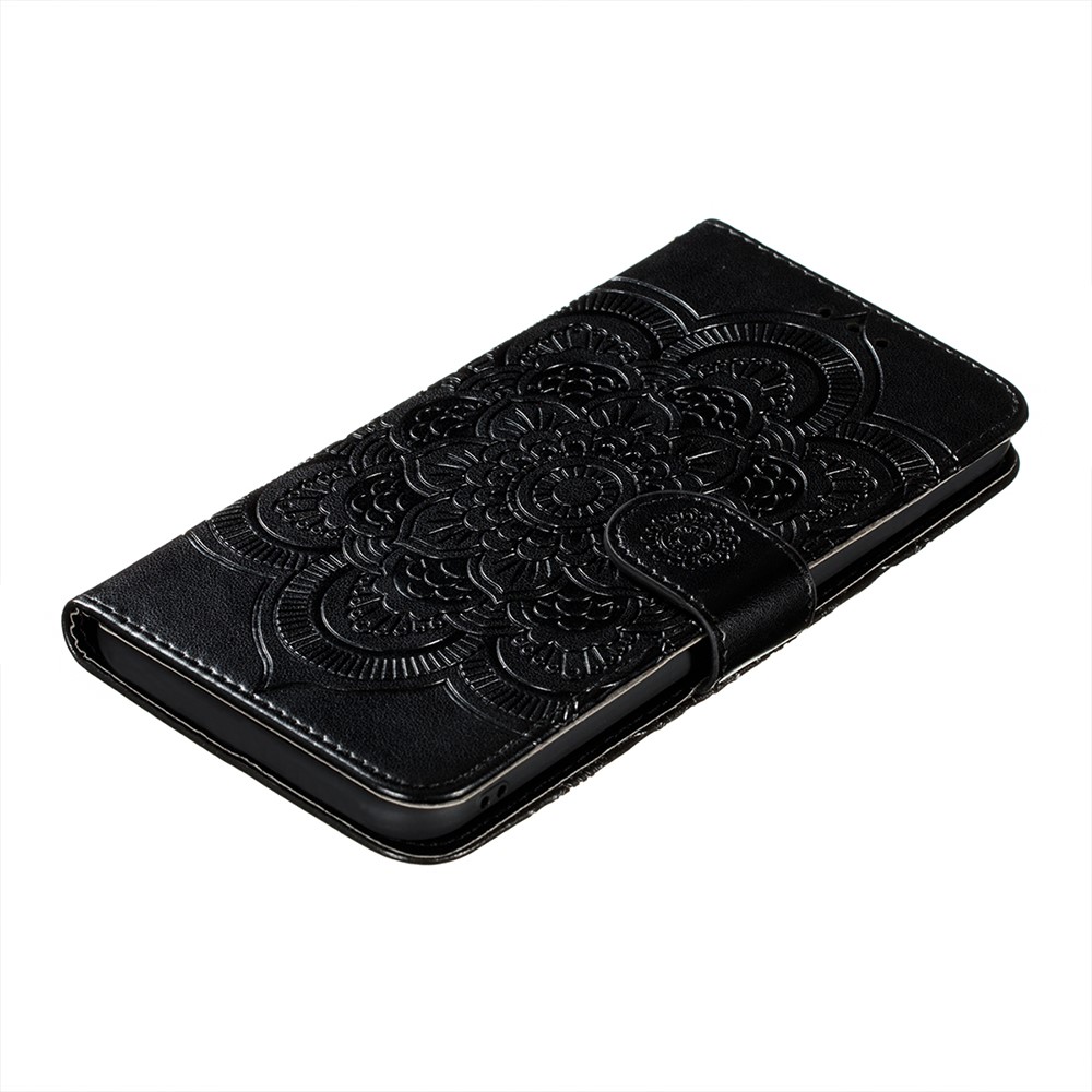 Imprint Mandala Flower Stand Leather Case for Motorola Moto G Play (2021) - Black-5