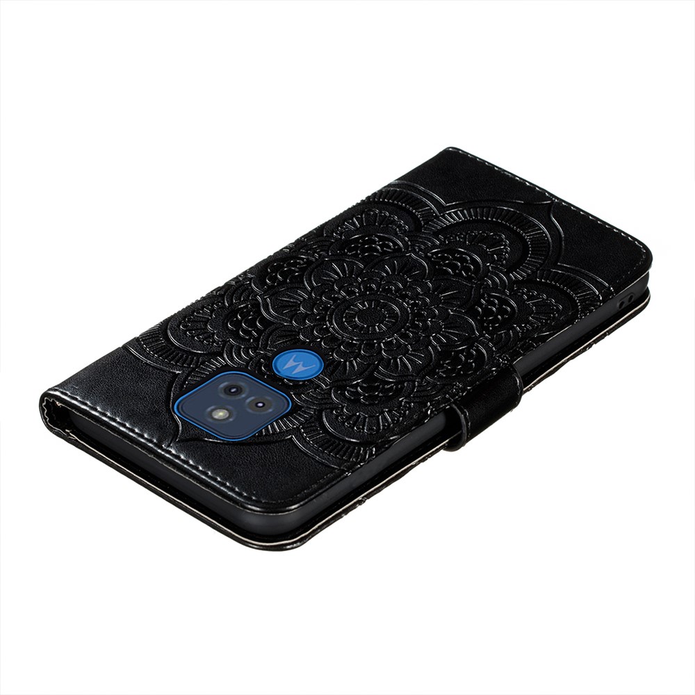 Imprint Mandala Flower Stand Leather Case for Motorola Moto G Play (2021) - Black-6