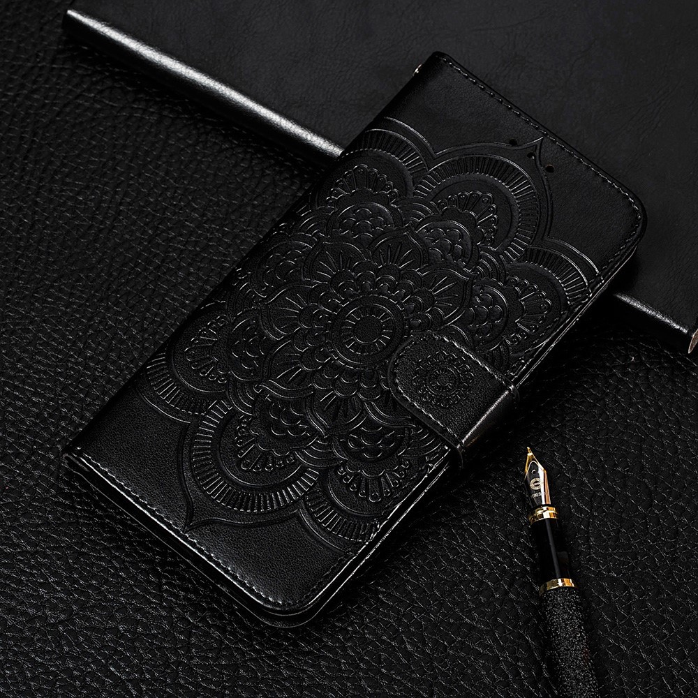Imprint Mandala Flower Stand Leather Case for Motorola Moto G Play (2021) - Black-8