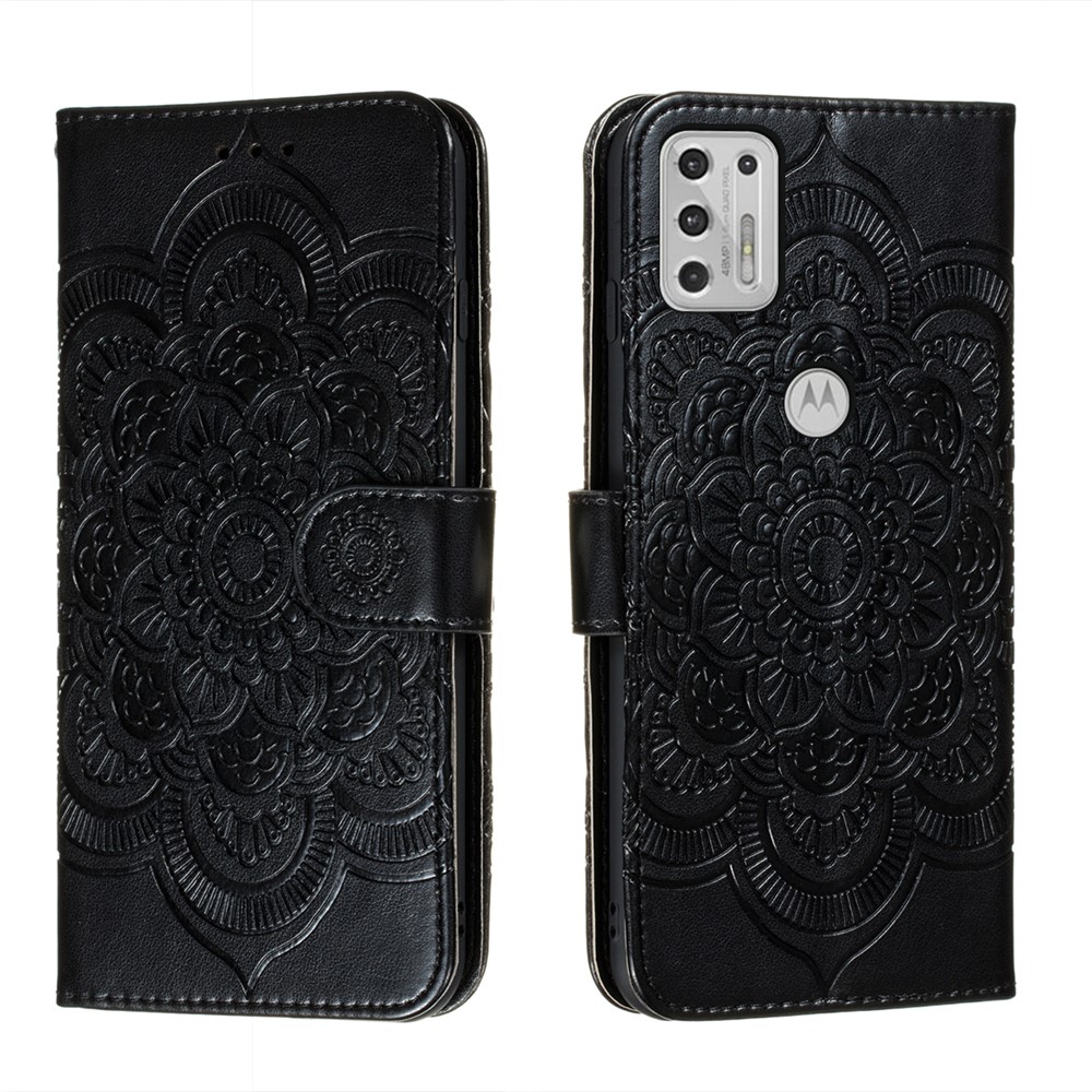 Imprint Mandala Flower Pattern Leather Stand Case for Motorola Moto G Stylus (2021) - Black-1