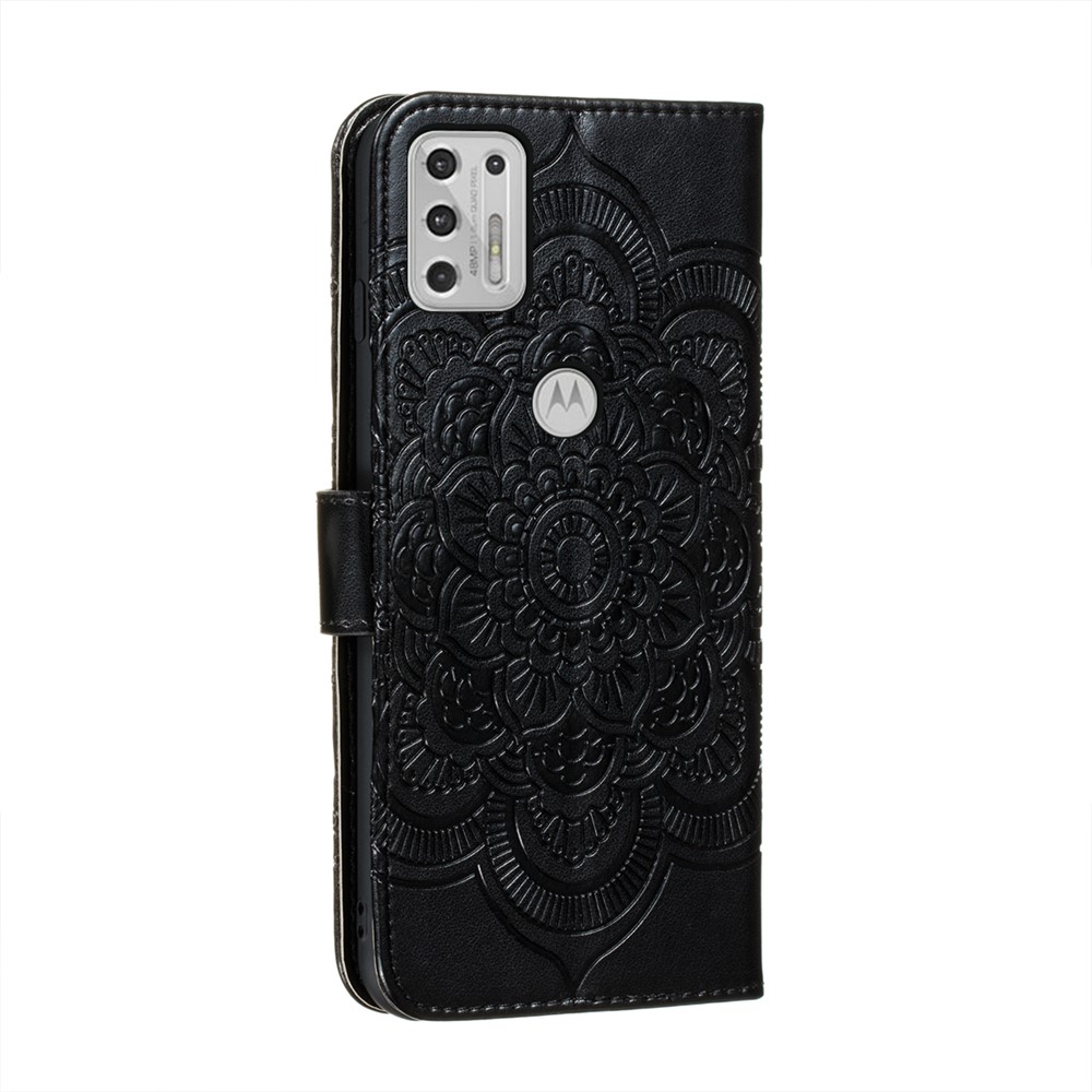 Imprint Mandala Flower Pattern Leather Stand Case for Motorola Moto G Stylus (2021) - Black-3