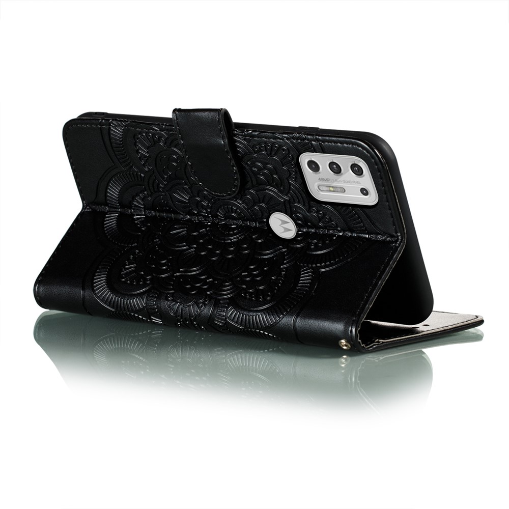 Imprint Mandala Flower Pattern Leather Stand Case for Motorola Moto G Stylus (2021) - Black-4