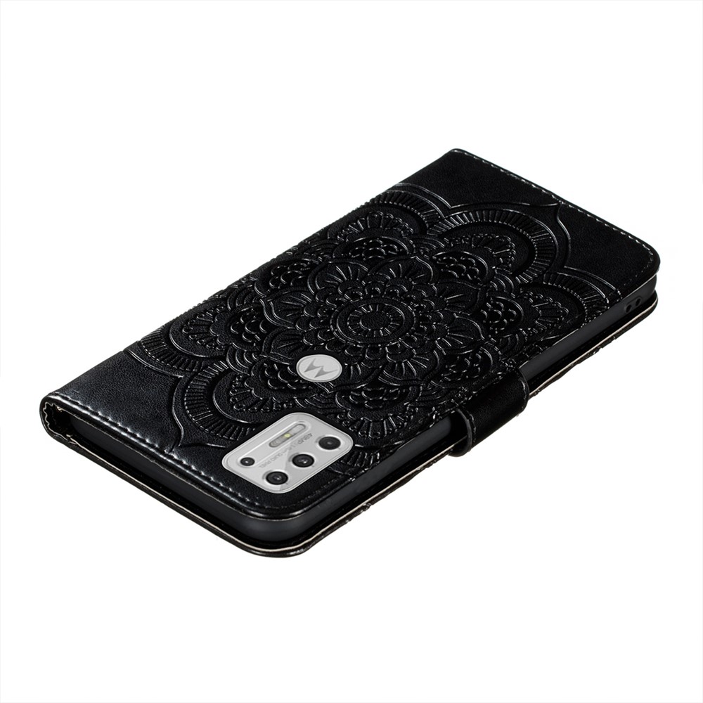 Imprint Mandala Flower Pattern Leather Stand Case for Motorola Moto G Stylus (2021) - Black-6