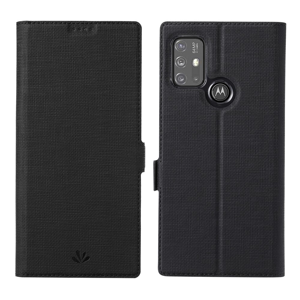 VILI DMK Series Double Magnetic Clasp Cross Texture Leather Wallet Stand Cover Case for Motorola Moto G30 / G10 - Black-1