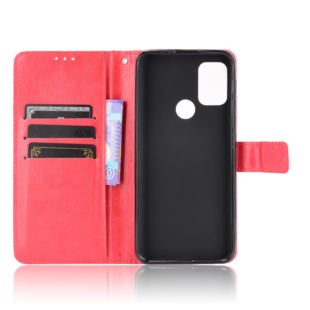 Crazy Horse Texture Wallet Design PU Leather Stand Protector Cover for Motorola Moto G30 / Moto G10 - Red-2