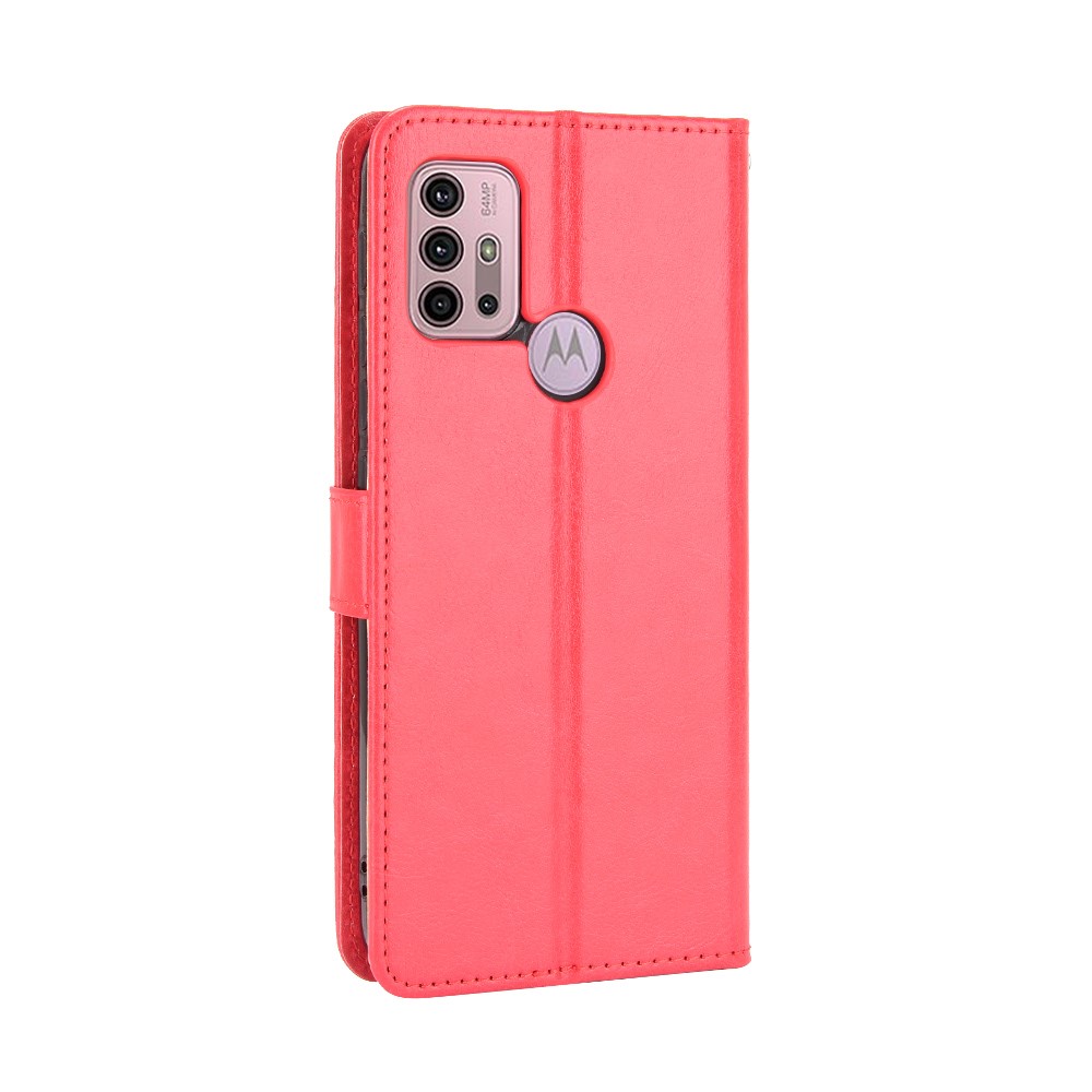 Crazy Horse Texture Wallet Design PU Leather Stand Protector Cover for Motorola Moto G30 / Moto G10 - Red-5