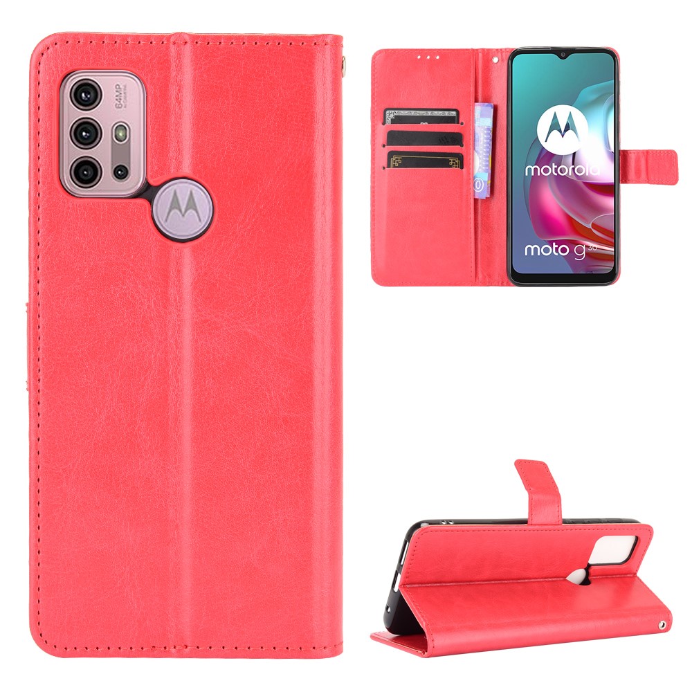 Crazy Horse Texture Wallet Design PU Leather Stand Protector Cover for Motorola Moto G30 / Moto G10 - Red-6