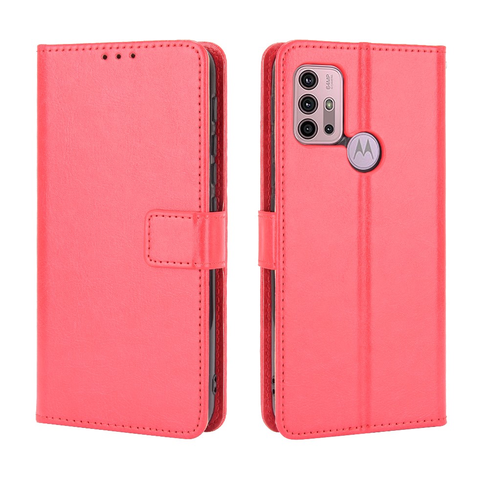 Crazy Horse Texture Wallet Design PU Leather Stand Protector Cover for Motorola Moto G30 / Moto G10 - Red-7