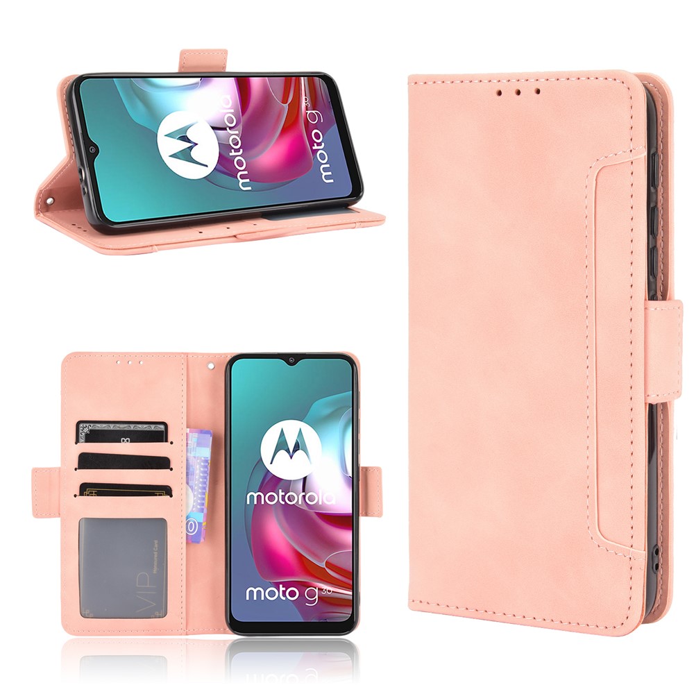 Full Protection Leather Wallet Protective Case with Multiple Card Slots for Motorola Moto G30 / Moto G10 - Pink-9