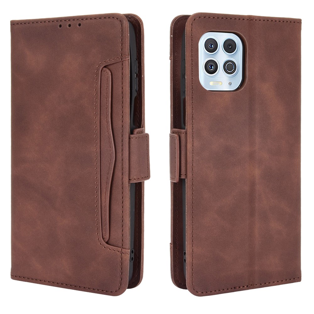 Mehrere Kartensteckplätze Design Leder -handy -hülle Wallet -ständer Für Motorola Edge S/Moto G100 - Kaffee