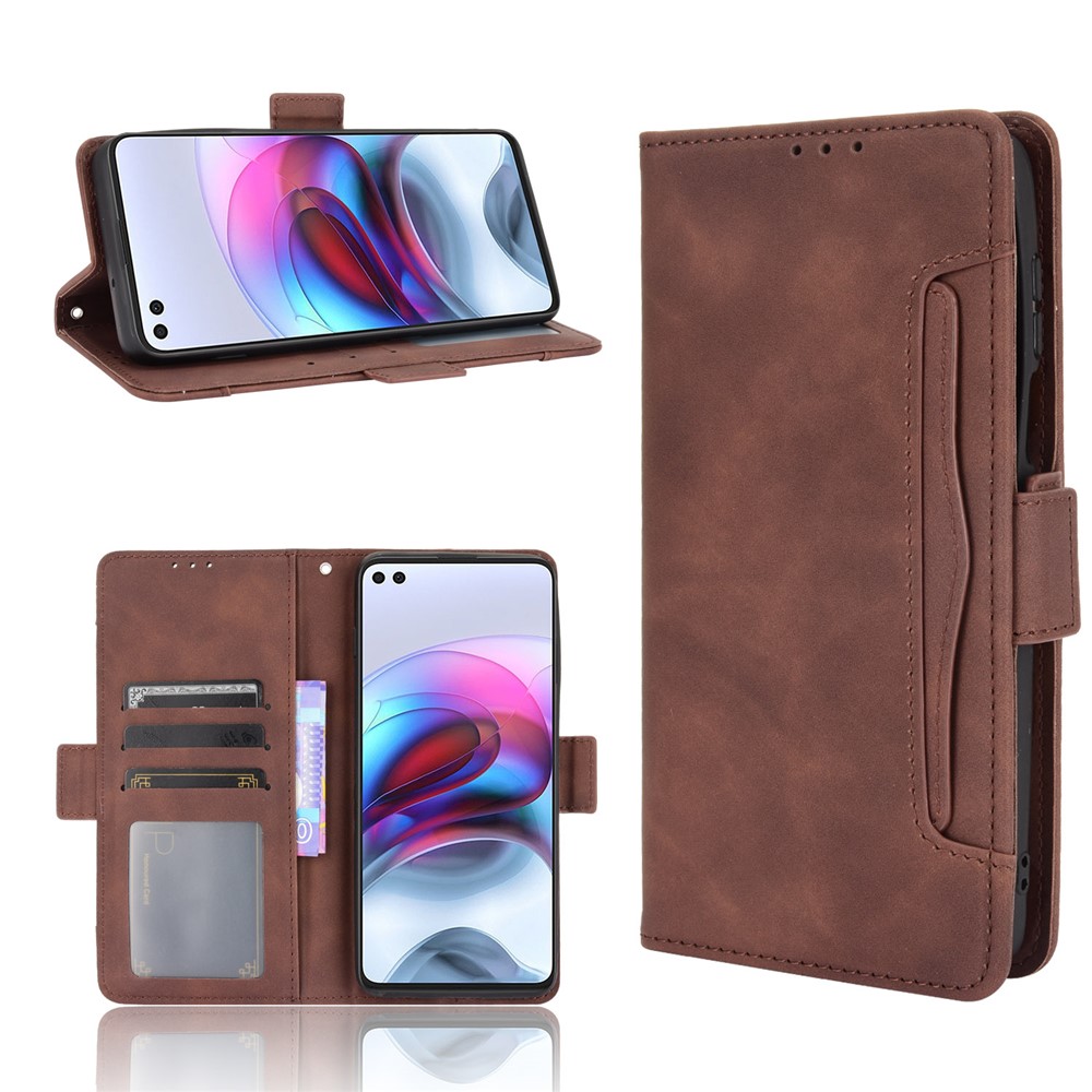Multiple Card Slots Design Leather Phone Case Cover Wallet Stand for Motorola Edge S/Moto G100 - Coffee-9