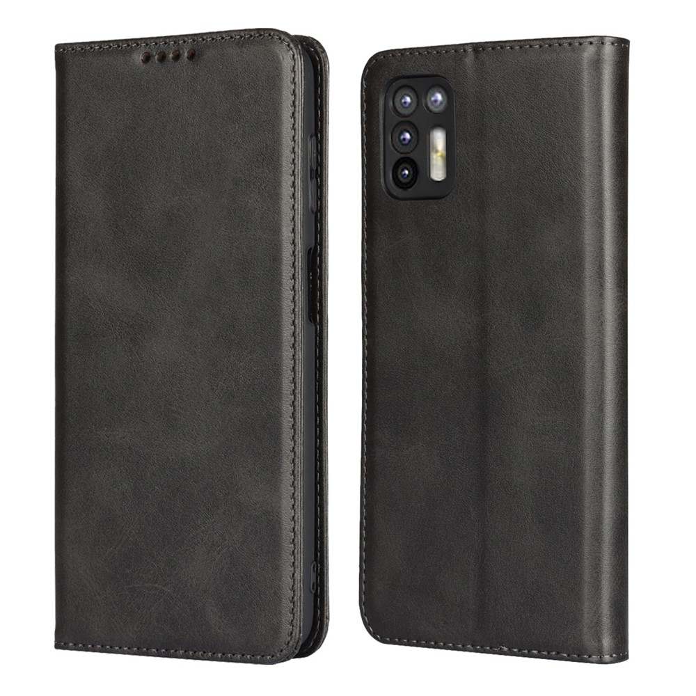 Auto-absorbed Wallet Stand Leather Case for Motorola Moto G9 Plus - Black-1
