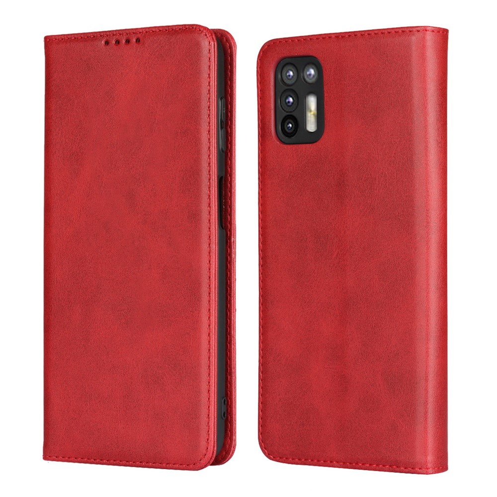 Auto-absorbed Wallet Stand Leather Case for Motorola Moto G9 Plus - Red-1
