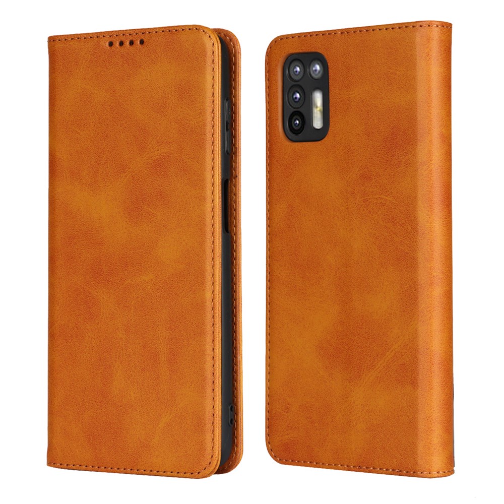 Auto-absorbed Wallet Stand Leather Case for Motorola Moto G9 Plus - Brown-1
