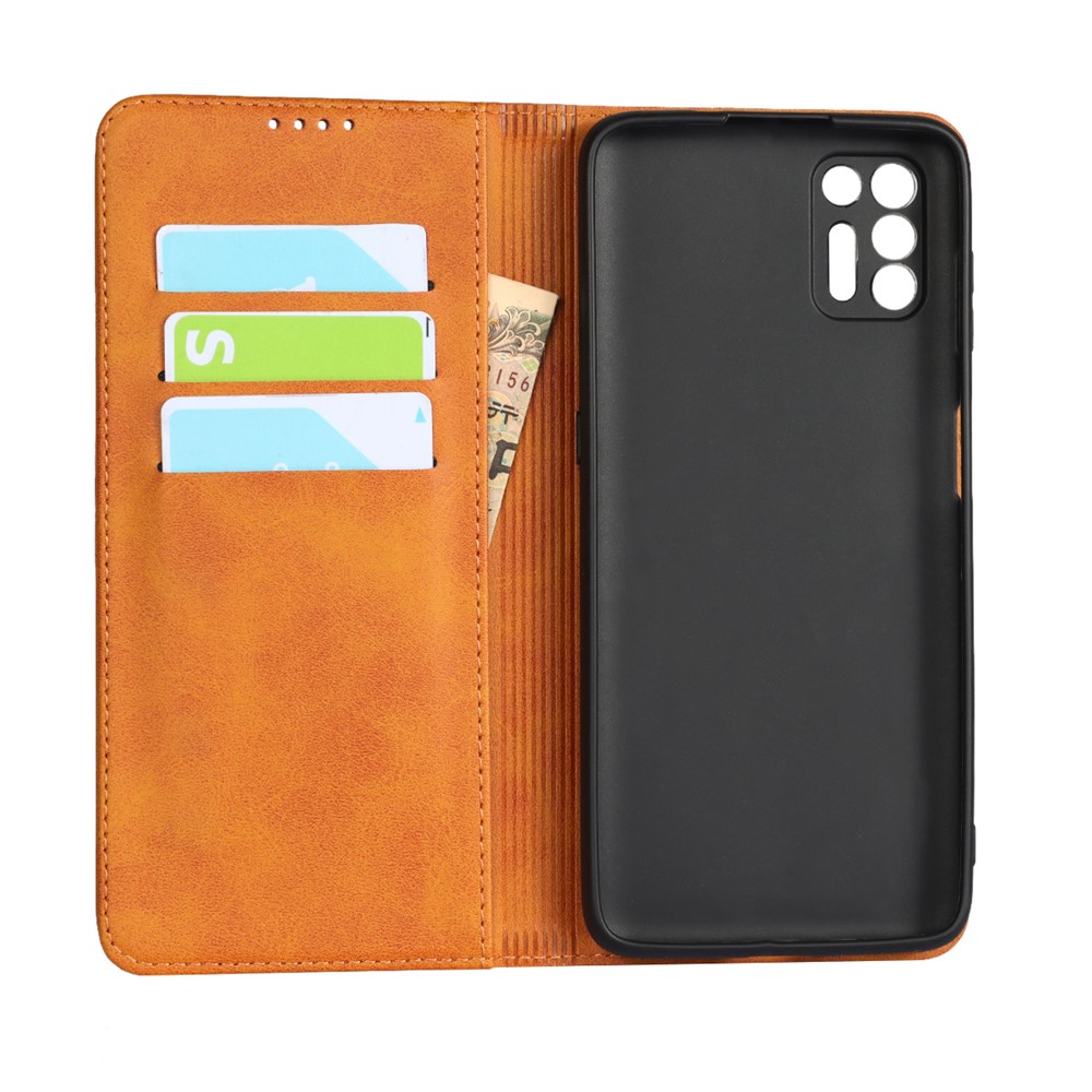Auto-absorbed Wallet Stand Leather Case for Motorola Moto G9 Plus - Brown-4