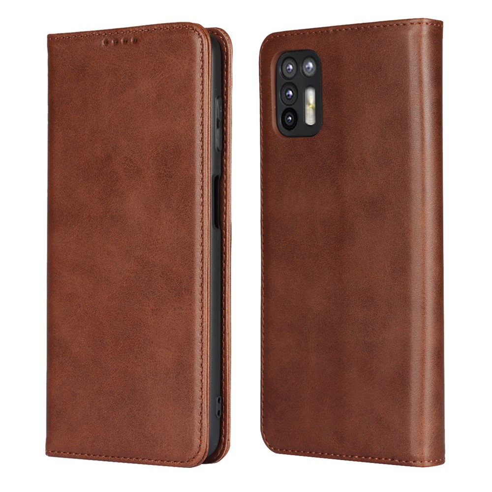Auto-absorbed Wallet Stand Leather Case for Motorola Moto G9 Plus - Coffee-1
