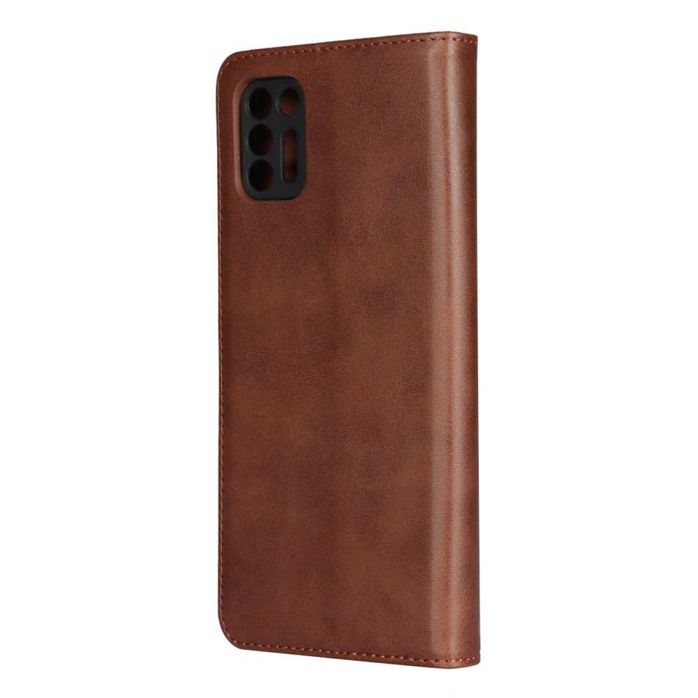 Auto-absorbed Wallet Stand Leather Case for Motorola Moto G9 Plus - Coffee-3