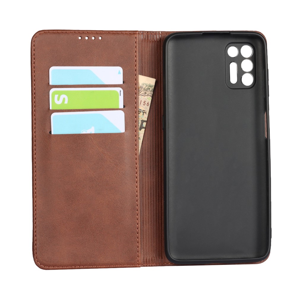 Auto-absorbed Wallet Stand Leather Case for Motorola Moto G9 Plus - Coffee-4