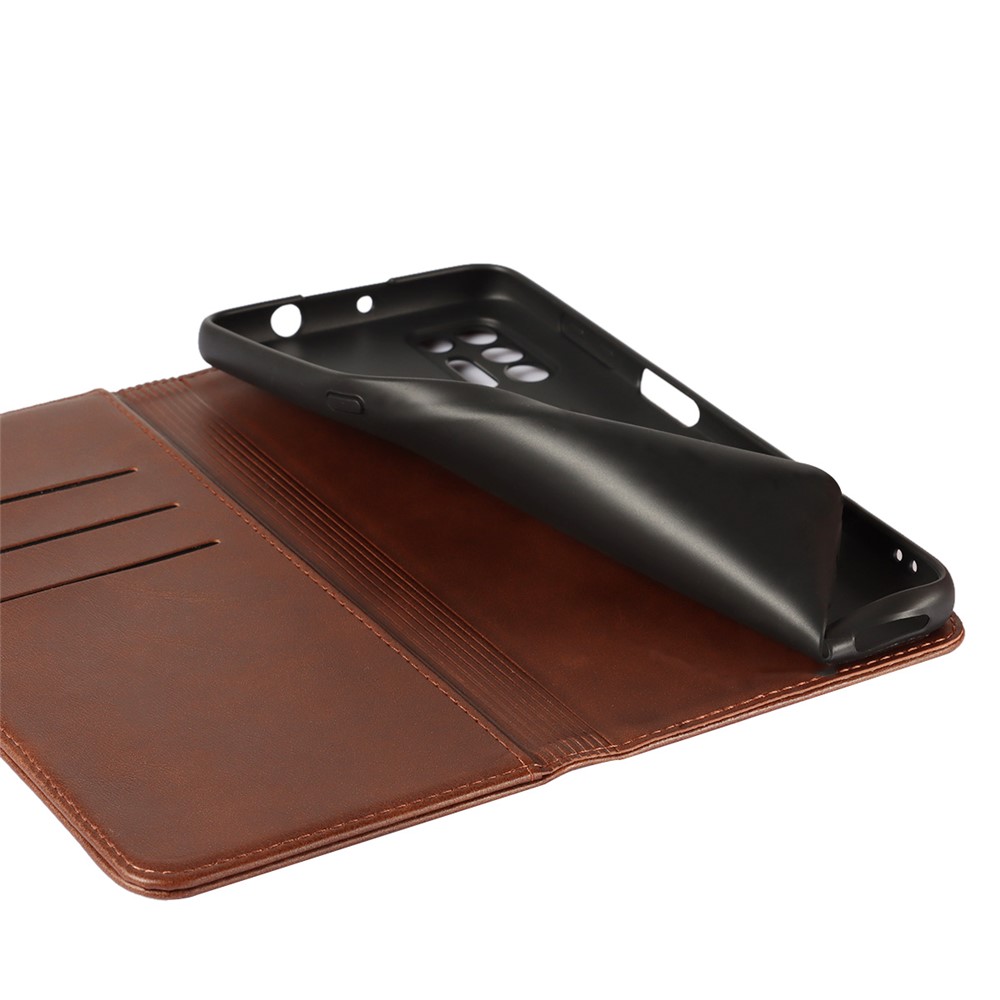 Auto-absorbed Wallet Stand Leather Case for Motorola Moto G9 Plus - Coffee-7