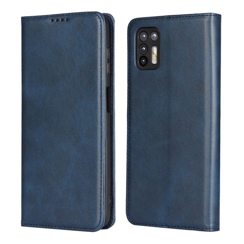Auto-absorbed Wallet Stand Leather Case for Motorola Moto G9 Plus - Blue-1