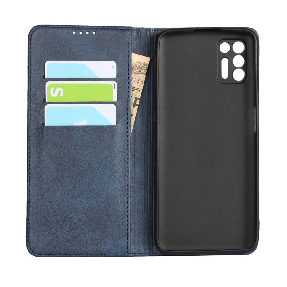 Auto-absorbed Wallet Stand Leather Case for Motorola Moto G9 Plus - Blue-4