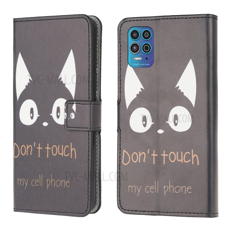 Pattern Printing Wallet Stand Design Leather Protective Case for Motorola Moto G100/Edge S - Black Cat-1