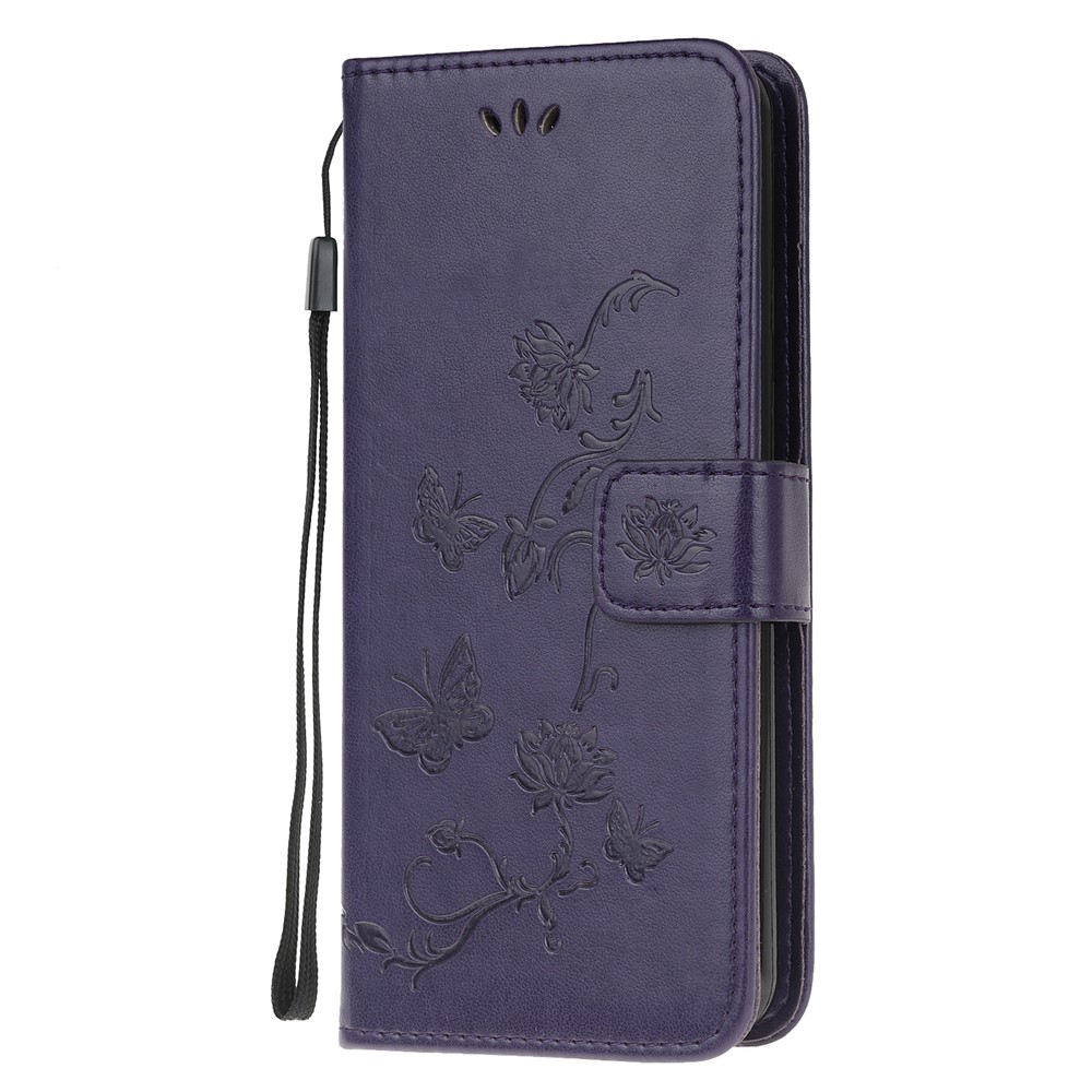 Imprint Butterfly Flower Leather Wallet Stand Phone Cover for Motorola Moto G100 / Motorola Edge S - Dark Blue-1