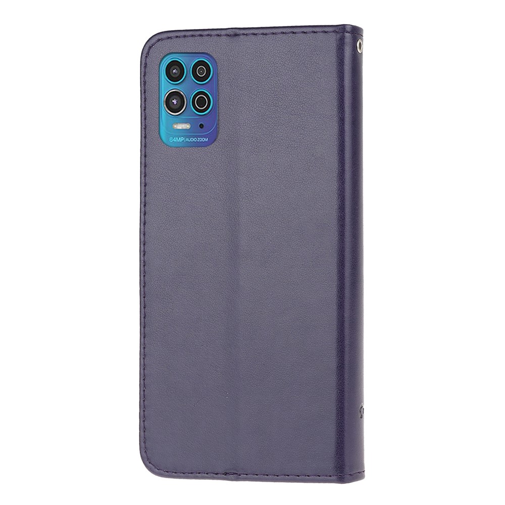 Imprint Butterfly Flower Leather Wallet Stand Phone Cover for Motorola Moto G100 / Motorola Edge S - Dark Blue-2