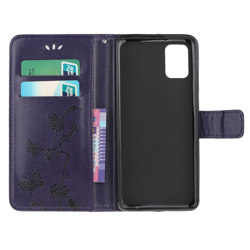 Imprint Butterfly Flower Leather Wallet Stand Phone Cover for Motorola Moto G100 / Motorola Edge S - Dark Blue-4