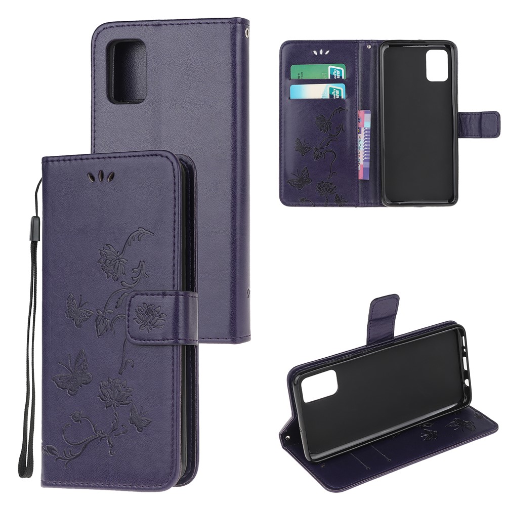 Imprint Butterfly Flower Leather Wallet Stand Phone Cover for Motorola Moto G100 / Motorola Edge S - Dark Blue-5