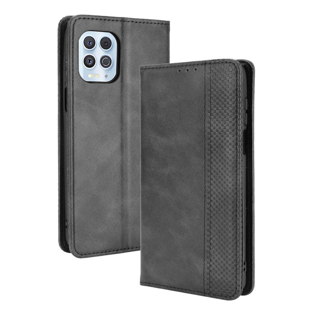 Magnetic Vintage Style Phone Case Wallet Stand Leather Cover for Motorola Edge S / Moto G100 - Black-1