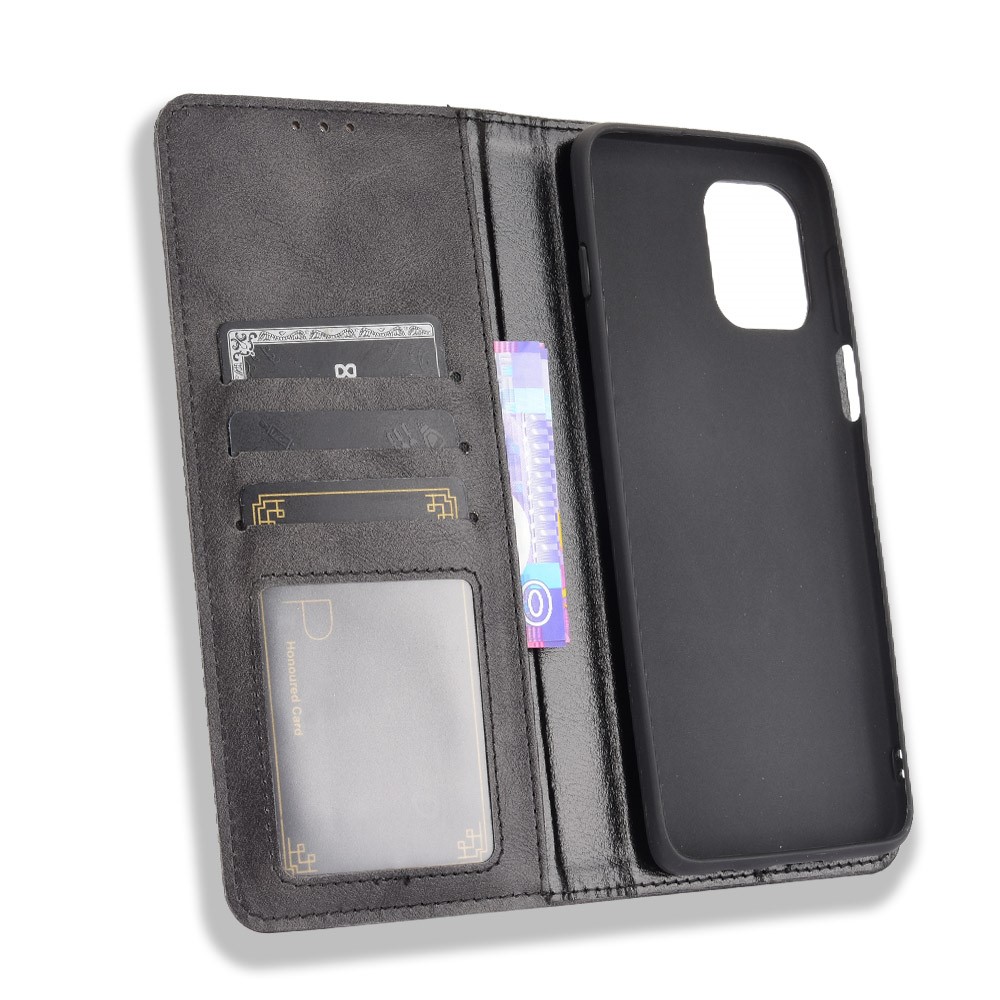 Magnetischer Vintage -stil -hülle Wallet Stand Lederabdeckung Für Motorola Edge S / Moto G100 - Schwarz