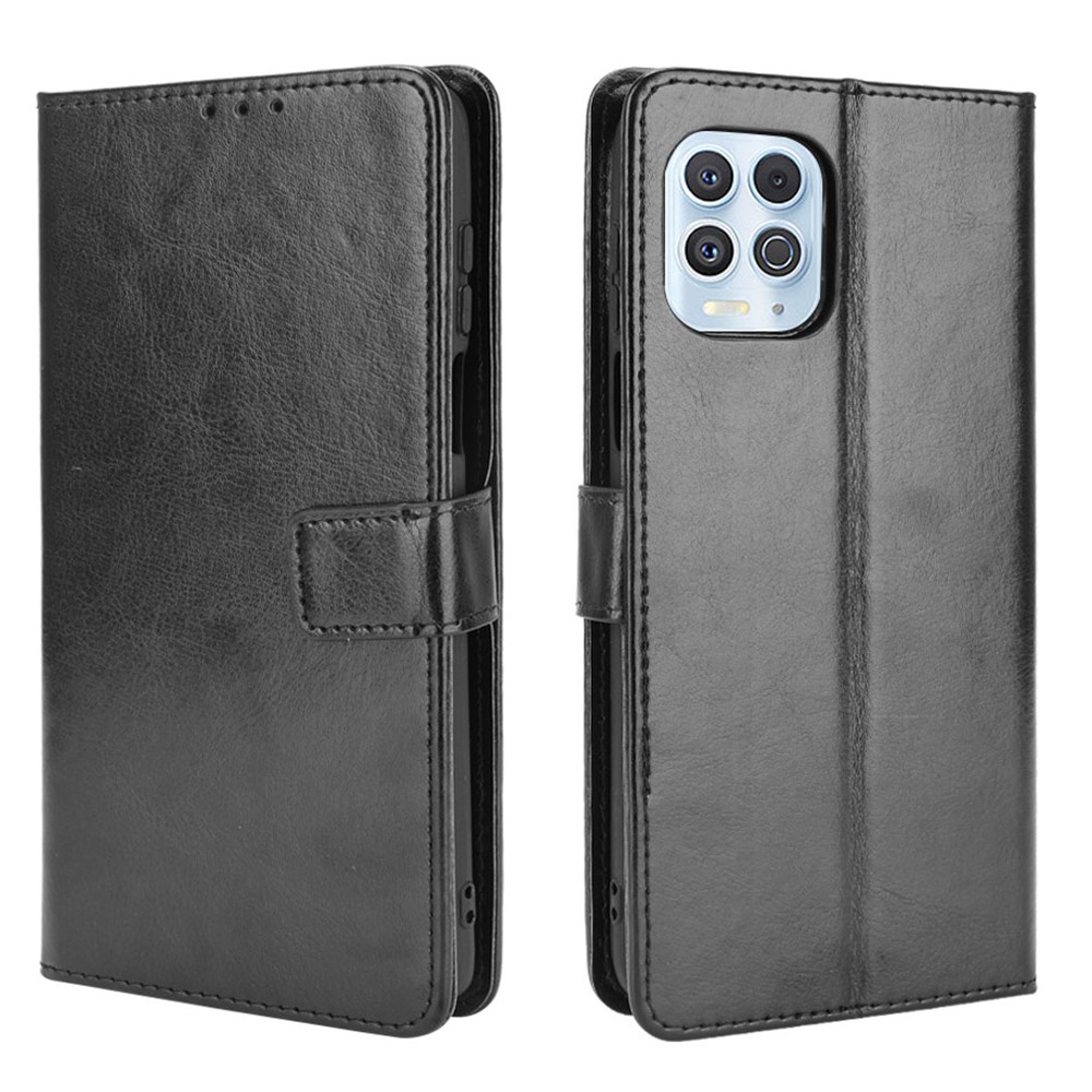 Crazy Horse Texture Wallet Design PU Leather Stand Protector Cover for Motorola Edge S / Moto G100 - Black-1