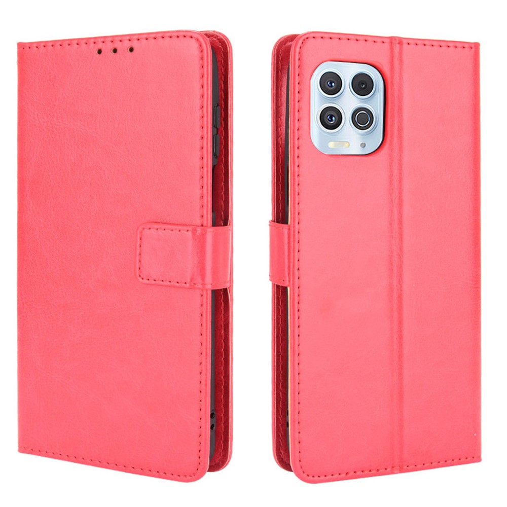 Crazy Horse Texture Wallet Design PU Leather Stand Protector Cover for Motorola Edge S / Moto G100 - Red-1
