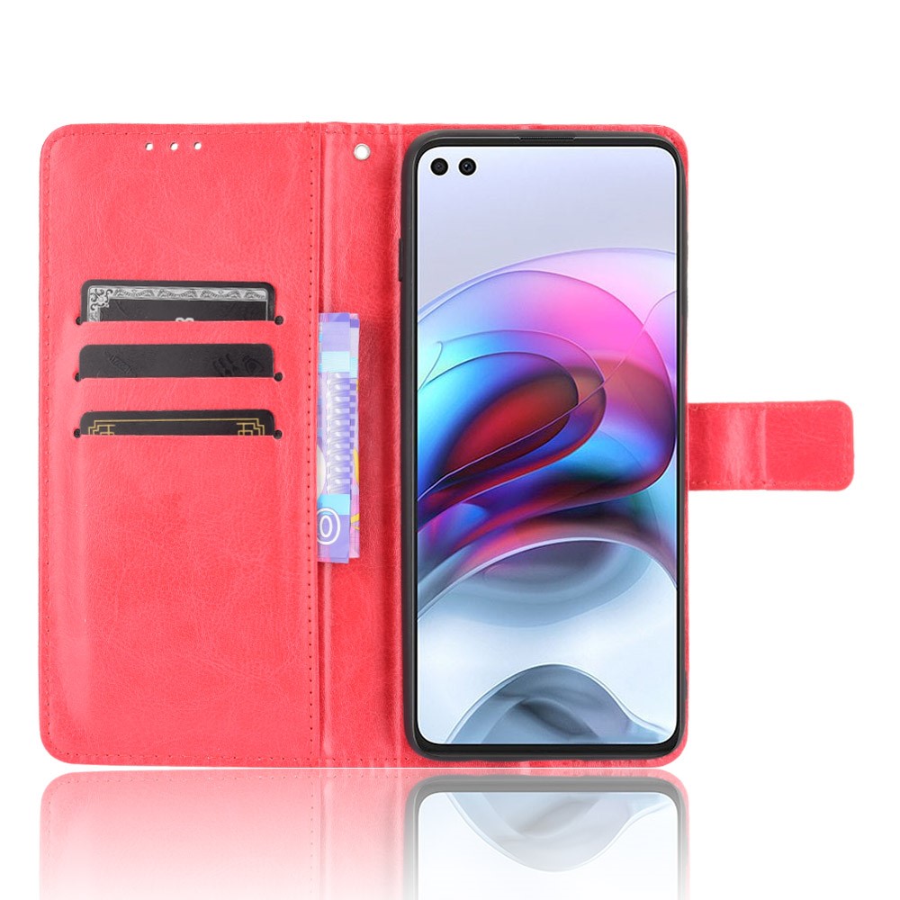 Crazy Horse Texture Wallet Design PU Leather Stand Protector Cover for Motorola Edge S / Moto G100 - Red-5