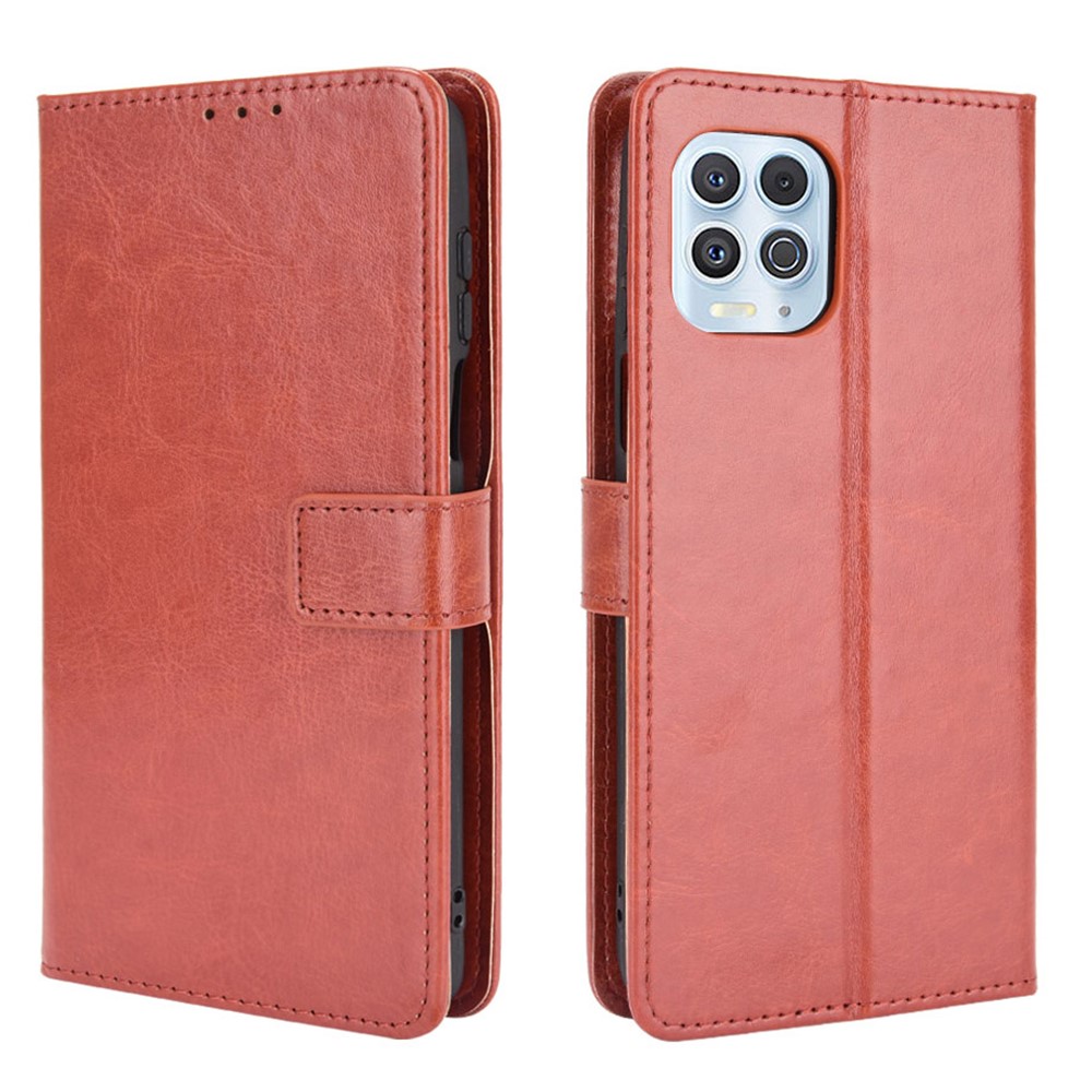 Crazy Horse Texture Wallet Design PU Leather Stand Protector Cover for Motorola Edge S / Moto G100 - Brown-1