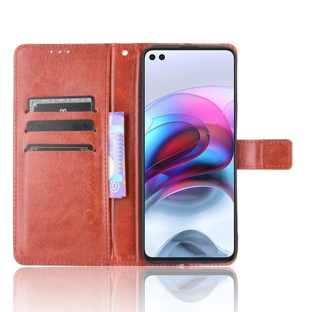 Crazy Horse Texture Wallet Design PU Leather Stand Protector Cover for Motorola Edge S / Moto G100 - Brown-5