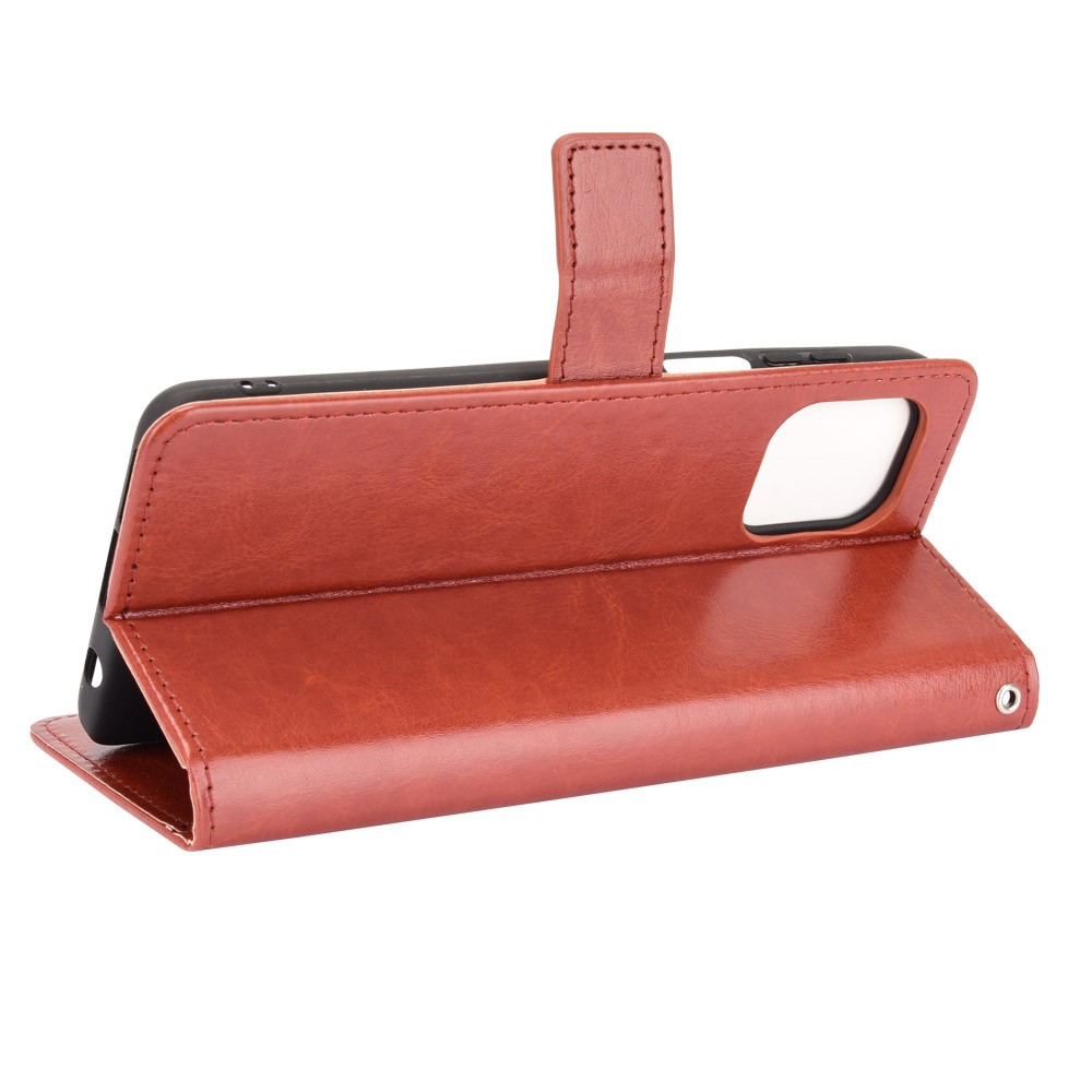 Crazy Horse Texture Wallet Design PU Leather Stand Protector Cover for Motorola Edge S / Moto G100 - Brown-6