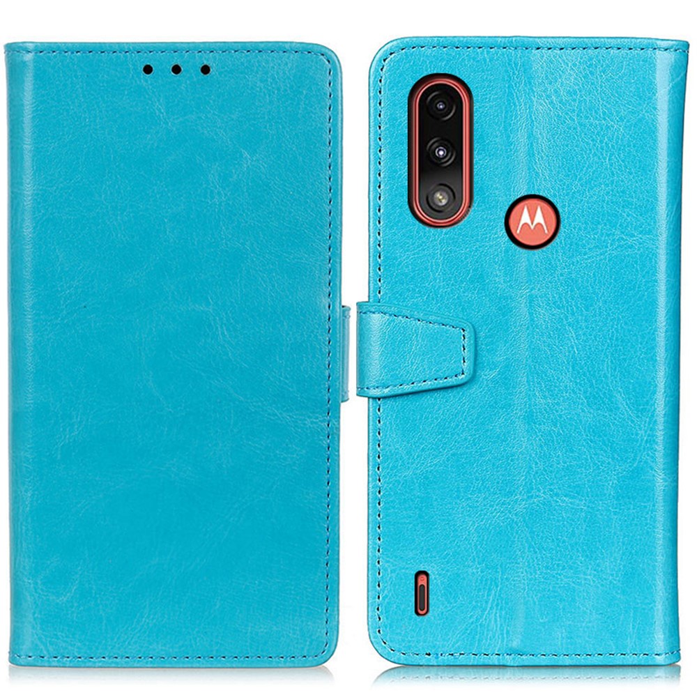 PU Leather Wallet Stand Protective Shell Case for Motorola Moto E7 Power - Blue-1