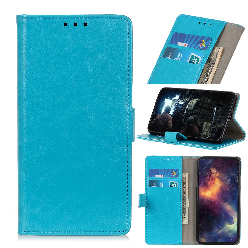 PU Leather Wallet Stand Protective Shell Case for Motorola Moto E7 Power - Blue-11