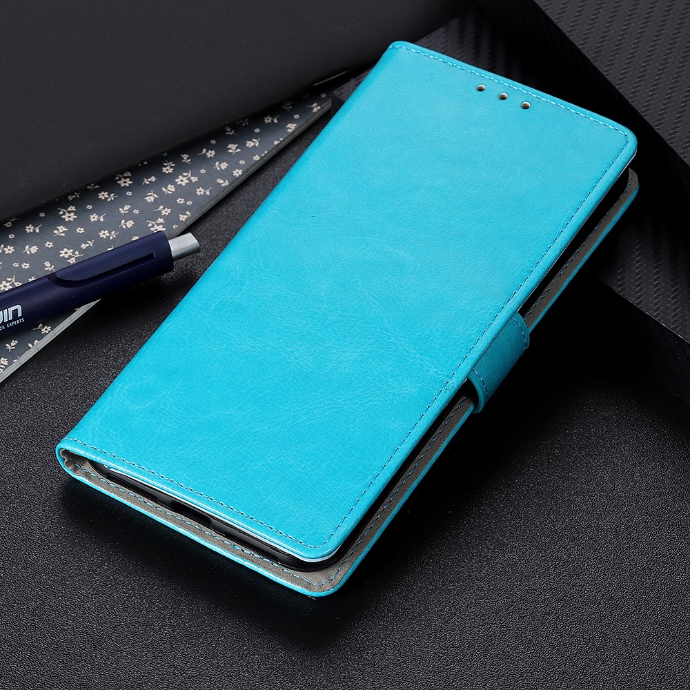 PU Leather Wallet Stand Protective Shell Case for Motorola Moto E7 Power - Blue-12