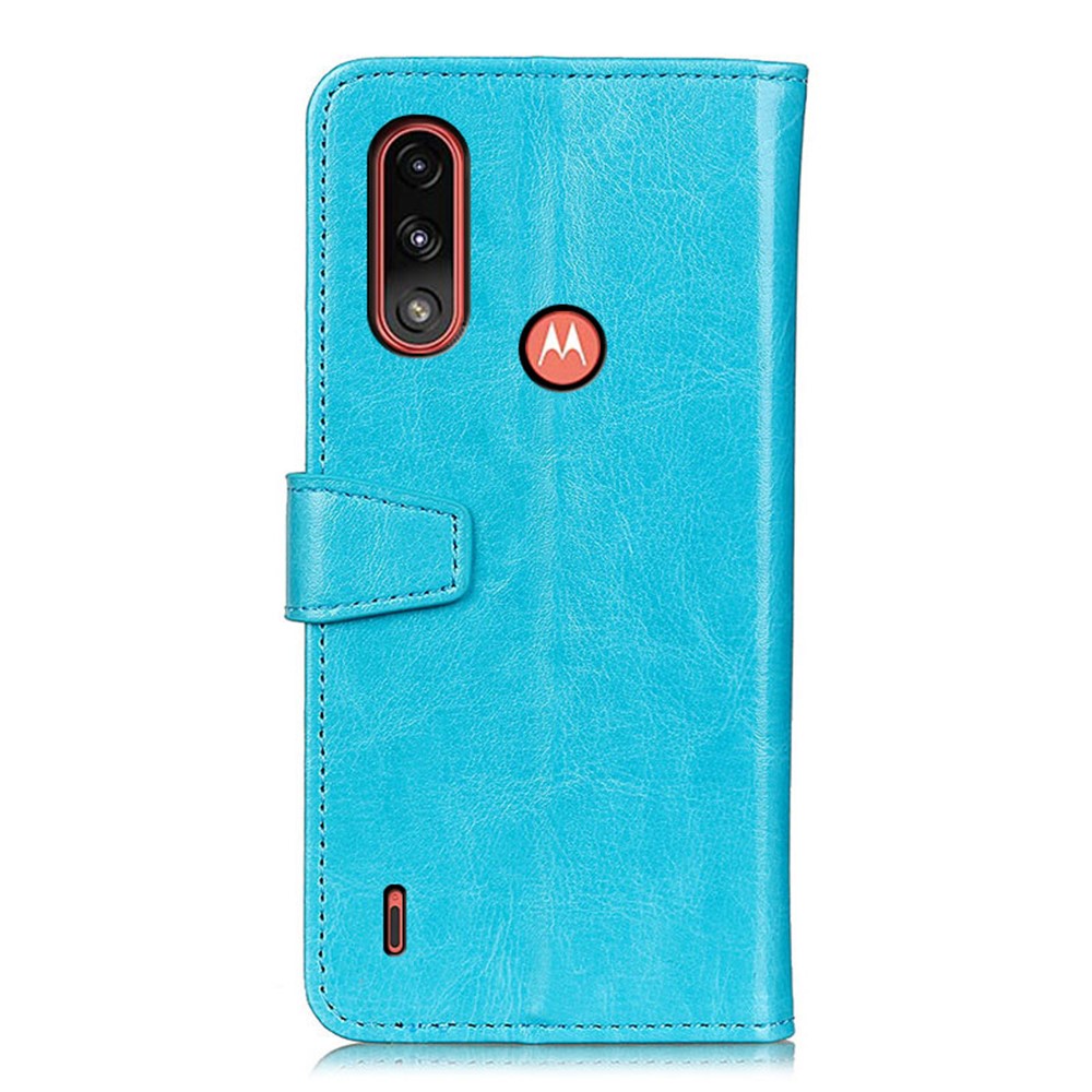 PU Leather Wallet Stand Protective Shell Case for Motorola Moto E7 Power - Blue-3
