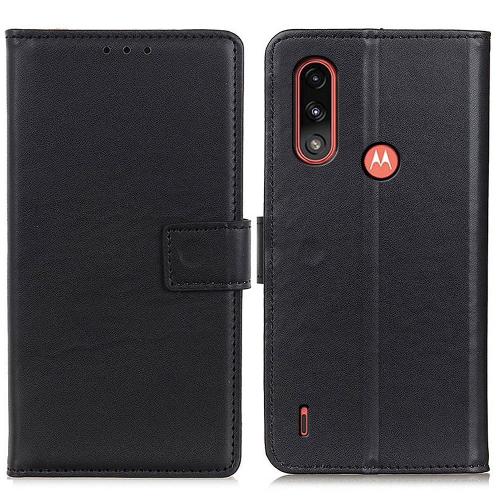 Leather Wallet Protective Case Phone Cover for Motorola Moto E7 Power - Black-1