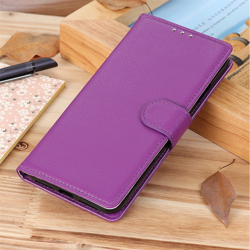 Litchi Skin Leather Case Phone Protective Shell Stand Cover for Motorola Moto E7 Power - Purple-12