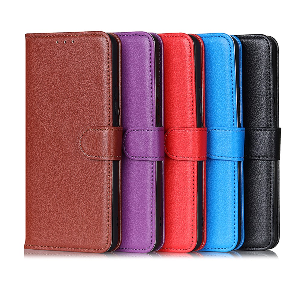 Litchi Skin Leather Case Phone Protective Shell Stand Cover for Motorola Moto E7 Power - Purple-13