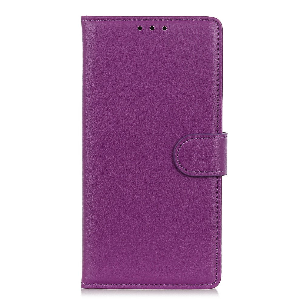 Litchi Skin Leather Case Phone Protective Shell Stand Cover for Motorola Moto E7 Power - Purple-2